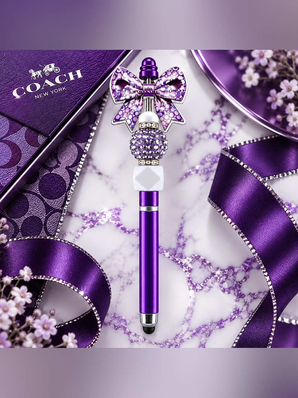 Fashion C💜ch Purple Acrylic Bow Stylus & Pen